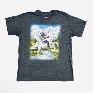 Marvel Deadpool Riding Unicorn Heather Grey Graphic T-Shirt